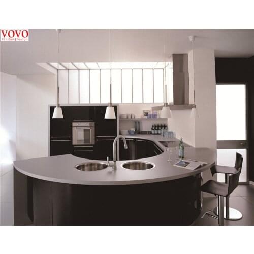 High gloss black curved kitchen cabinet