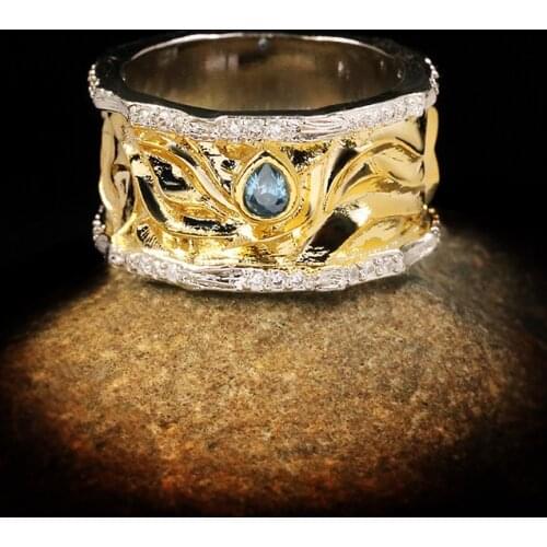 Exquisite Shape Geometric Lines Hollow Two-color Gold Zircon Ring Couple Ring Ladies Engagement Wedding Jewelry Fine Jewelry