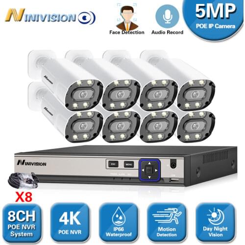 Human Face Detection monitoring Set 8CH POE Audio Dome Camera NVR CCTV System access view Alarm Surveillance Five million HD