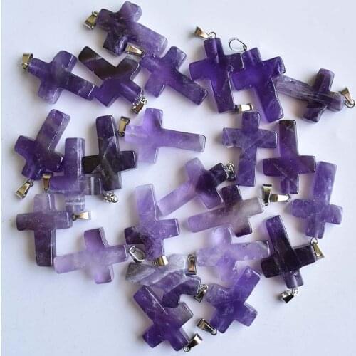 2020 fashion hot selling natural amethysts cross pendants charms for men and women jewelry making Wholesale 20pcs free shipping