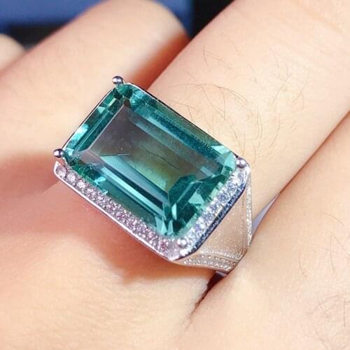 Many new S925 silver male rings solid pure 925 silver natural green crystal man rings beautiful color adjustable size