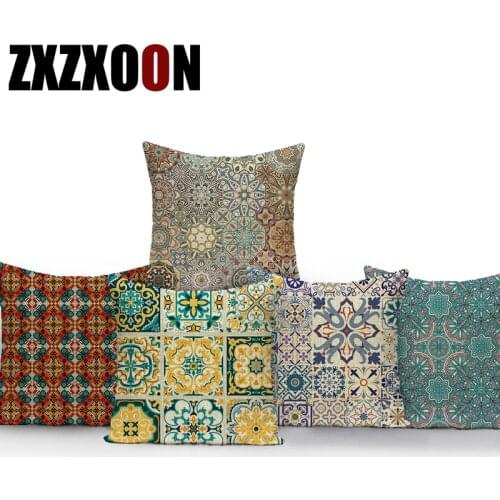 Polyester Square Boho Geometric Flower Mandala Decorative Pillows Case Sofa Home Living Room Decoration Cushion Cover