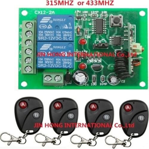 2015 New DC12V 2Channe RF wireless remote control switch System, 4 X Transmitter + 1 X Receiver,315/433 MHZ