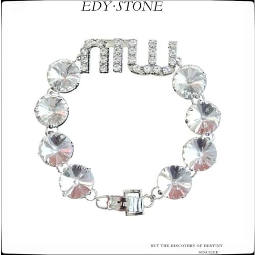 EDY 2021 New Punk miuu Letter Design Large Rhinestone Bracelet Buckle Chain Trend Fashion Bracelet For Women Girls Jewelry