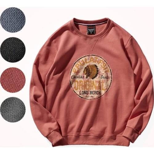 Autumn 2021 New Mens round Neck Cotton Pullover Sweater Printed Worn Looking Washed-out Sports Top