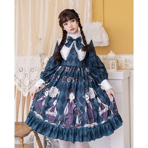 Gothic Lolita Dress Autumm Winter Long Sleeve Lace Stand Collar Bowknot Princess Palace Victorian Dress Loli Lol Ropa Mujer