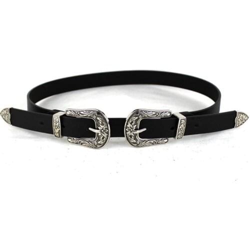 2019 Womens Belt Black Leather Western Cowgirl Waist Belt Metal Buckle Waistband New Hot Belts for Women Luxury Designer Brand