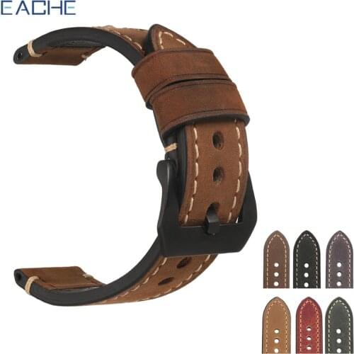 EACHE 20mm - 26mm Crazy Horse Genuine Leather Watch Band With Black Buckles