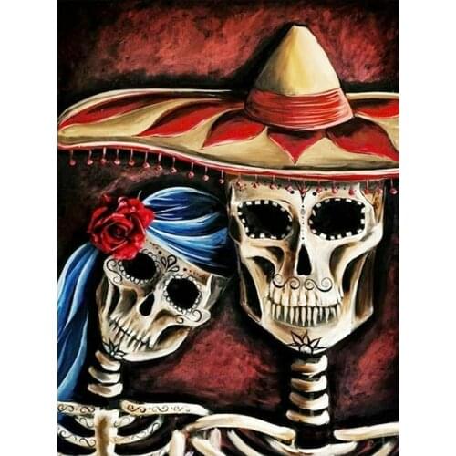 Romantic Skeleton Couple Diamond Painting Round Full Drill Portrait Halloween DIY Mosaic Embroidery 5D Cross Stitch Home Decor