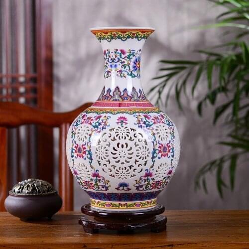 Luxury Chinese-style High-grade Double Layer Hollow Vase Jingdezhen Pierced Ceramic Vase For Artificial Flower Decoration Vases