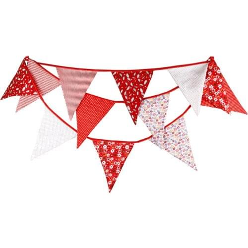3.6m 12Flags 17*22*22cm Red Flower Christmas Cotton Banner Pennant Garland Kids Baby Shower Birthday Bunting Wedding Party Decor