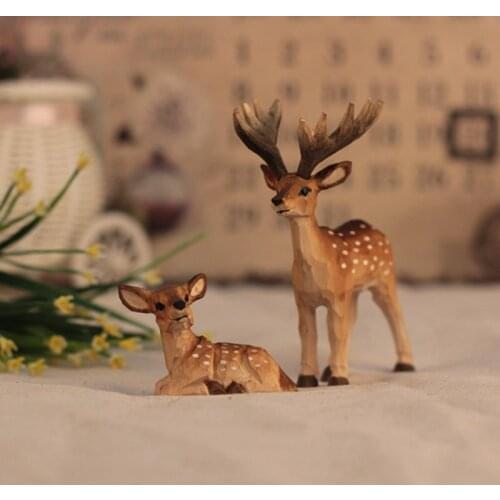 Hand carved Mini deer animal decorations，Wood Home decorative arts and crafts，Christmas tree decoration