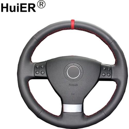 HuiER Hand Sewing Car Steering Wheel Cover Red Marker For Volkswagen Golf 5 Mk5 Sagitar Magotan Passat B6 Jetta 5 Mk5 Tiguan