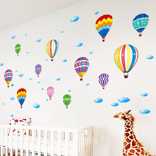 [SHIJUHEZI] Colorful Hot Air Balloon Wall Stickers DIY Cartoon Wall Decals for Kids Bedroom Living Room Nursery Glass Decoration