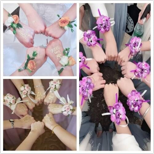 Wedding Decoration Team Bride To Be Tattoo Sticker Artificial Wrist Flower Bridal Shower Bachelorette Party Hen Night Diy Decor