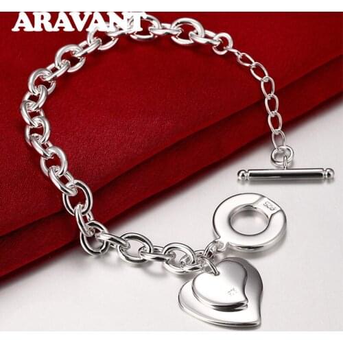 925 Silver Women Double Heart Bracelets Fashion Jewelry Accessories
