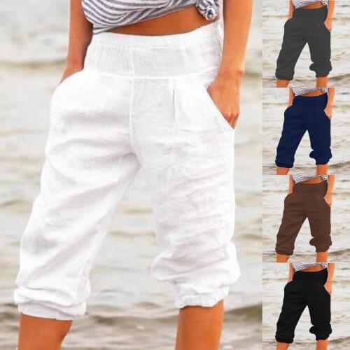 2021 Womens Solid Color Pants Tie-leg Pants Cotton And Linen Casual Cropped Trousers Fashion Daily Simple Pants Dropshipping