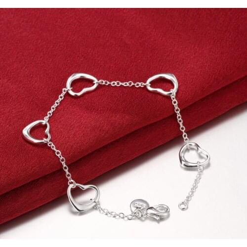 Hot Fashion fine romantic heart chain 925 sterling silver Bracelet for woman Luxury brands jewelry Wedding party Christmas gifts