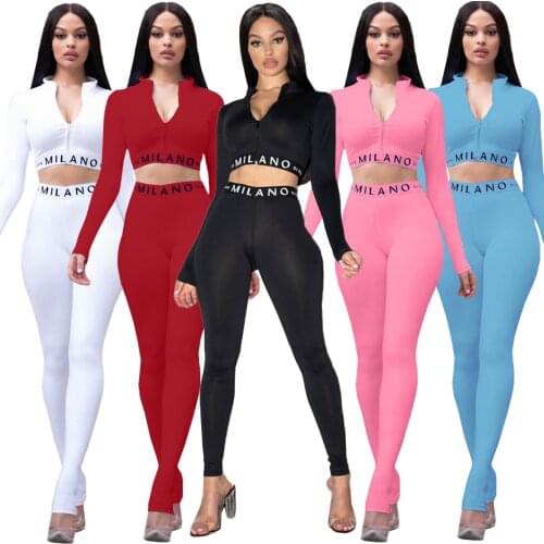Womens Suit2021 Autumn and Winter Fashion Sexy Solid Color Tight Stitching 5-Color Long-Sleeved Pencil Pants Two-Piece
