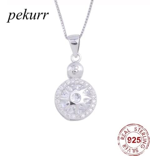 Pekurr 925 Sterling Silver Big Gem Sun Flower Female Pendants Zircon Round Silver Chain Necklaces For Women Long Fashion Jewelry