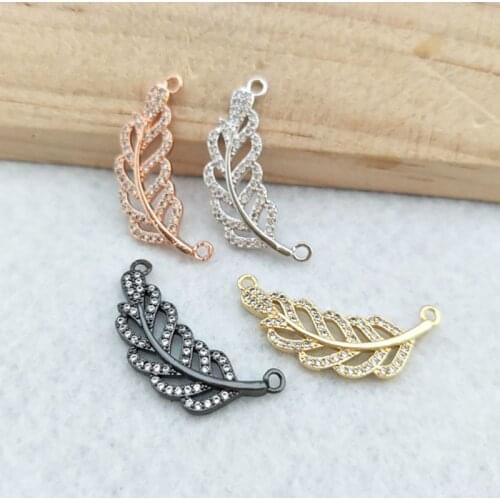10 Pieces CZ zircon Micro Pave feather Connector,Double Bails Beads Charm,for DIY Bracelets Jewelry Finding CT364