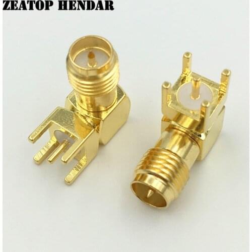 1000Pcs Brass RP SMA Female Right Angle Jack Male Pin 4 Leg PCB Mount Plug Straight RF Coaxial Connector Gold Plated