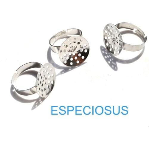 DIY Fashion Jewelry Accessory Adjustable Ring Settings Rhodium Plated 18MM Metal Ring Holder Knit Ring Making Findings 20pcs