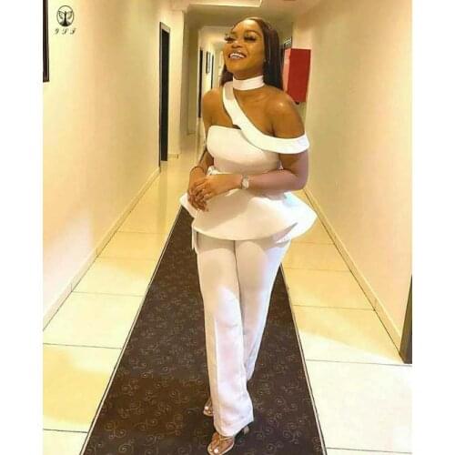 2021 Simple Design Prom Dresses Halter Strapless Pepulam Sleeveless Pant Vestidos De Formature