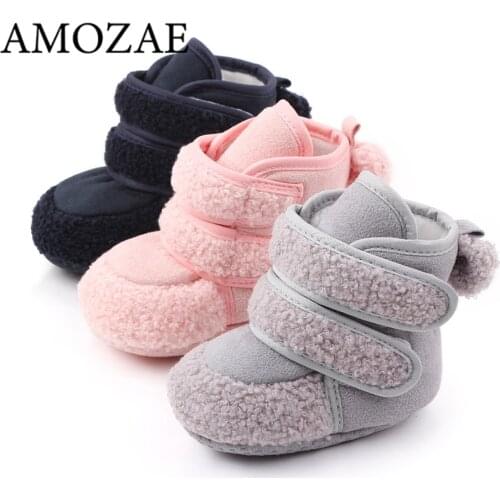 2020 Winter Newborn Pair of Velcro Baby Cotton Boots Teddy Fleece Warm Boots Non-slip Soft Bottom Toddler Shoes Infant Boots