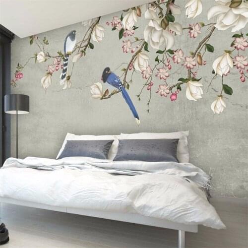 Beibehang Chinese simple pastoral living room TV backdrop 3D wallpaper flowers large magnolia wallpaper papel de parede
