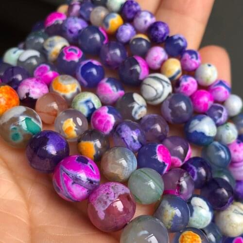 6/8/10mm Purple Colorful Natural Stone Fire Dragon Veins Agates Beads Round Spacer Beads For Jewelry Making Bracelet Accessories