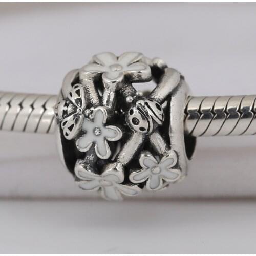 Authentic S925 Bead DIY Jewelry Daisy Flower Ladybird Charm fit Lady Bracelet Bangle