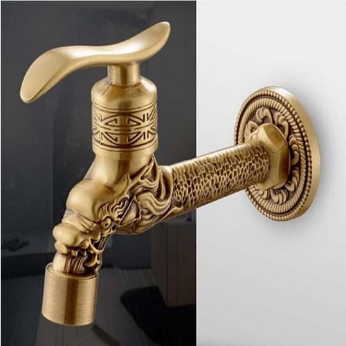 Free Shipping Wall Mounted Antique Brass Solid Brass Bathroom Washing Machine Faucet Single Handle