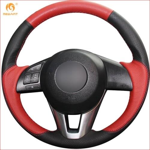 MEWANT Black Red Genuine Leather Car Steering Wheel Cover for Mazda 3 Axela 2013-2016 Mazda 6 Atenza 2014-2017 Mazda 2 2015-2017