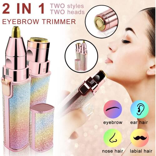 2 In 1 Electric Eyebrow Trimmer Pen Painless Facial Hair Remover Women Shaver Bikini Hair Razor Body Face Lipstick Epilator USB
