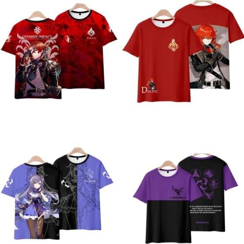 Anime Genshin Impact 3D Print T Shirt Women Men Japanese Streetwear Hip Hop Keqing Diluc Klee Paimon Cosplay T-shirt Summer Tops