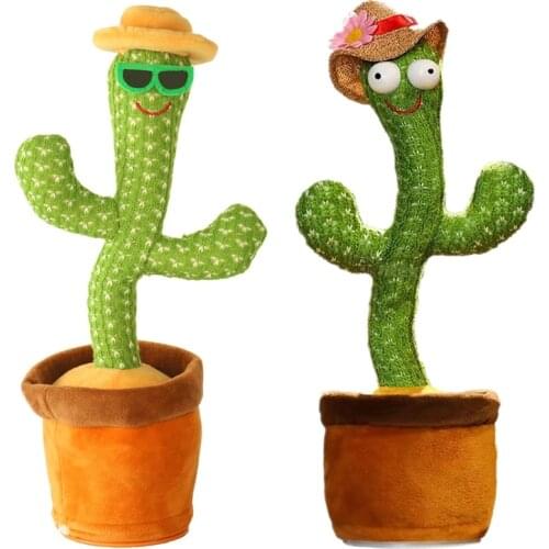 32cm Funny Electric Dancing Cactus Plush Toy with Music Singing And Swinging Straw Hat Potted Plant Stuffed Toy Plant Toy