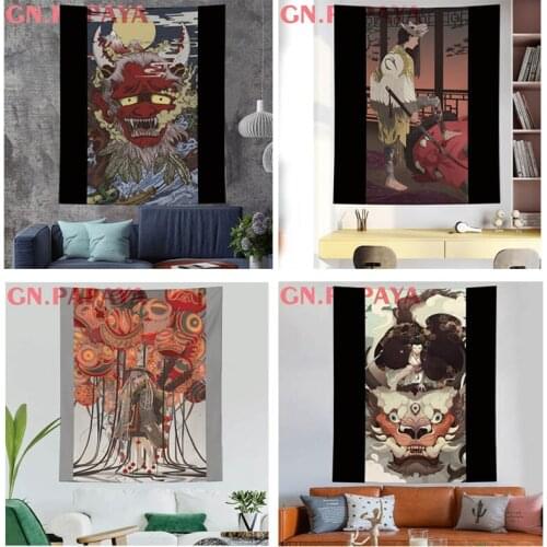 Illustrations Ukiyoe evil tapestry Japanese-style Tapestry macrame Polyester macrame Wall Hanging bohemian wall home decor