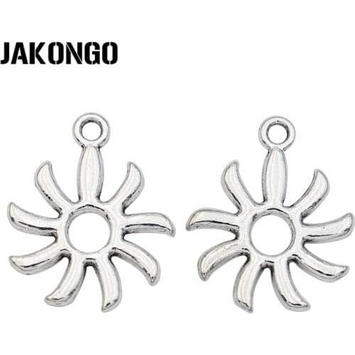 JAKONGO Antique Silver Plated Sun Charms Pendant for Jewelry Making Bracelet DIY Accessories 18x15mm 20pcs/lot