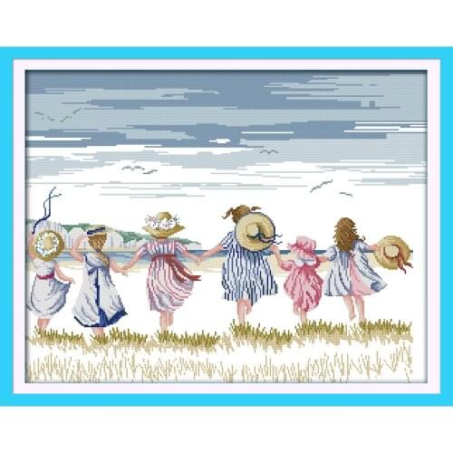 Joy Sunday Sisters Chinese Cross Stitch Kits Ecological Cotton Stamped Printed 14 11CT DIY Christmas Wedding Decoration For Home