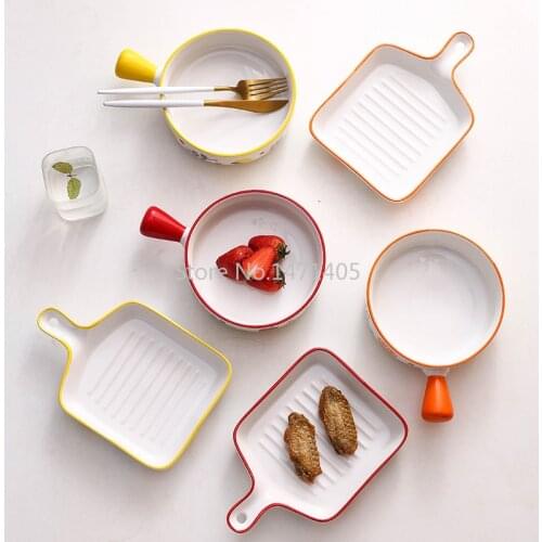 Nordic Style Japanese Single Handle Ceramic Bakeware Special Creative Tableware for Baked Rice Oven Home Breakfast Salad Plate