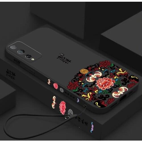 Chinese Auspicious Retro Palace Soft Gel Liquid Silicone Phone Cases For Huawei Honor Play4T Pro Casing With Phone Straps