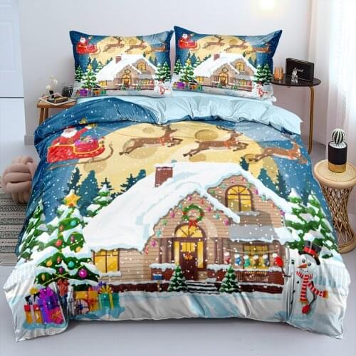 Merry X'mas Duvet Cover Sets Light Blue Queen/Double/Full Quilt Covers Set Bedding Bag Sets King Bed Linens non-shrink Beddings