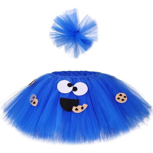 Cookie Monster Girls Tutu Skirt Set Fluffy Blue Kids Girls Tulle Skirt Child Birthday Party Skirt Tutu Girl Halloween Costume