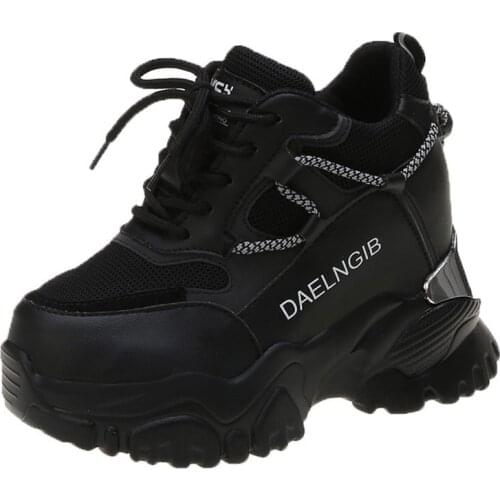 Fashion Autumn Women Chunky Sneakers Vulcanize Shoes Mesh Breathable Lace-Up Female Platform Thick Sole Casual Shoes