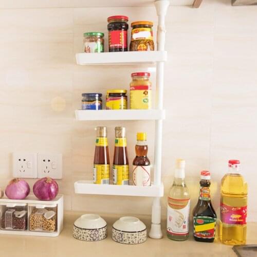Kitchen Spice Rack 3 Layer Punch-free Seasoning Organzier Retractable Single Rod Rotating Seasoning Rack, Storage Sorting Rack
