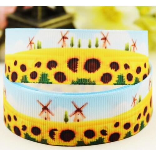22mm 25mm 38mm 75mm Sunflower Cartoon printed Grosgrain Ribbon party decoration 10 Yards X-03398