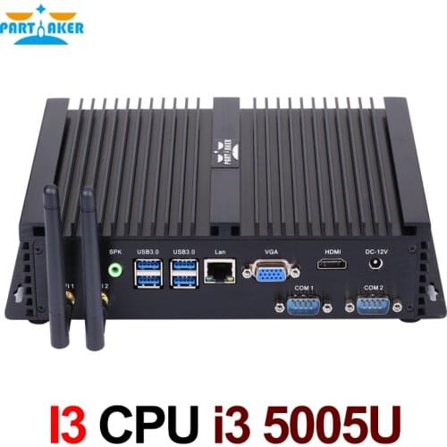 Partaker Industrial Fanless Mini PC Win10 Intel Core i3 5005U 1*Intel Lans 2*COM USB Micro Computer Linux WiFi HDMI VGA