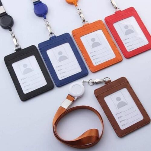 Fashion Retractable Lanyard for Keys ID Card PU Leather Badge Holder with Neck Straps for Exhibition Business Supplies