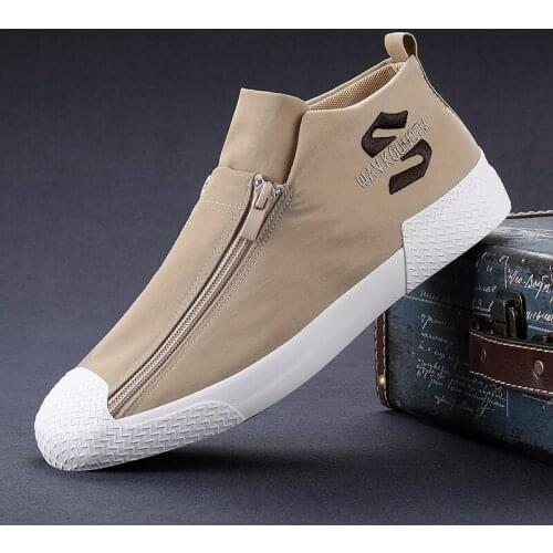New Men Canvas Sneakers Fashion Double-row Zipper Design Casual Sneaker Comfort Flats Shoes Casual Men Breathable Zapatillas